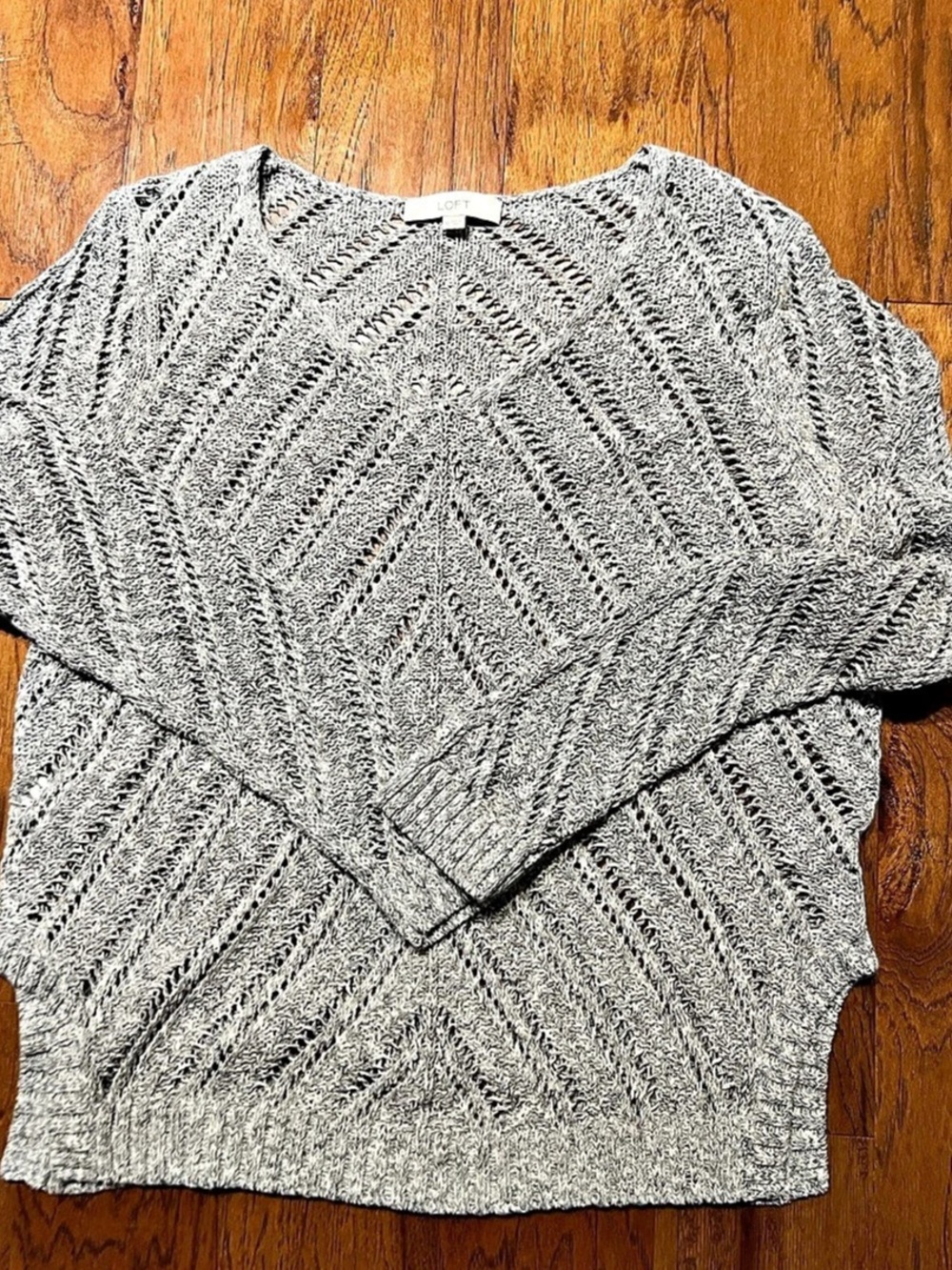 LOFT Openwork Knit Sweater Gray & White Size XL